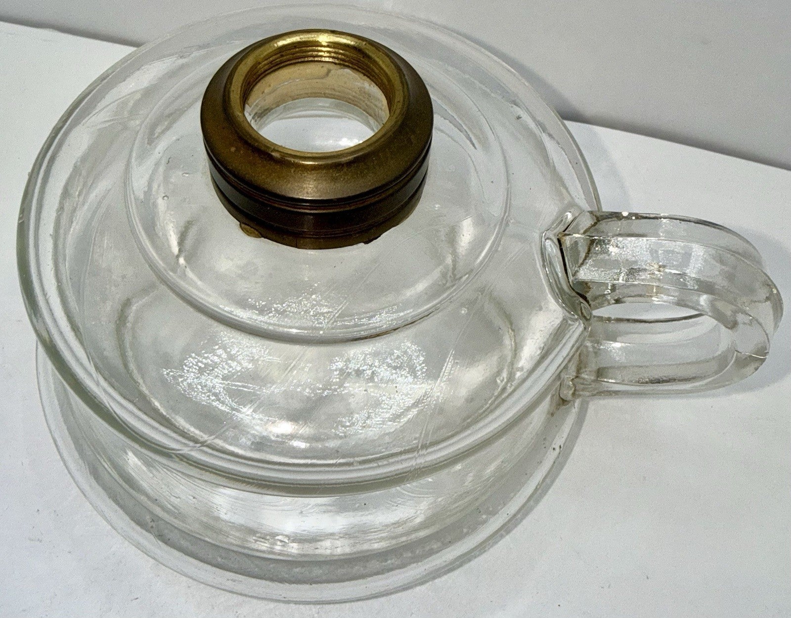 Kerosene Oil Flat Hand Finger Lamp w/ Brass No 1 Size Collar - AntiquesEtceteraKerosene Oil Flat Hand Finger Lamp w/ Brass No 1 Size CollarAntiqueAntiquesEtcetera