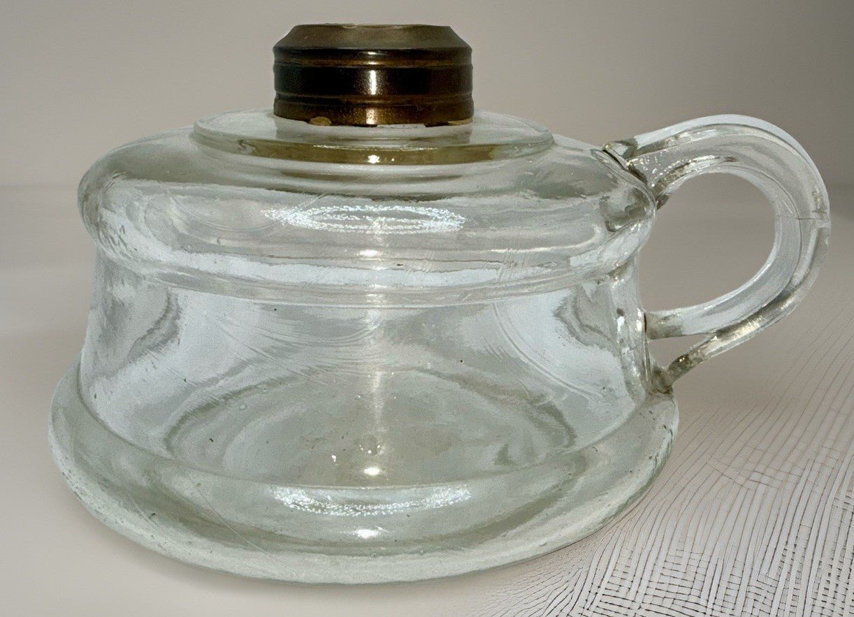 Kerosene Oil Flat Hand Finger Lamp w/ Brass No 1 Size Collar - AntiquesEtceteraKerosene Oil Flat Hand Finger Lamp w/ Brass No 1 Size CollarAntiqueAntiquesEtcetera
