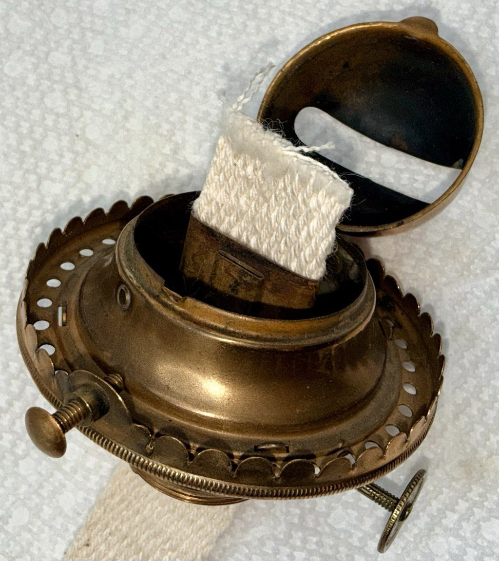 Kerosene Oil Lamp Burner No. 2 Brass E Miller Meriden CT for Flared Chimney - AntiquesEtceteraKerosene Oil Lamp Burner No. 2 Brass E Miller Meriden CT for Flared ChimneyE. Miller Co.AntiquesEtcetera