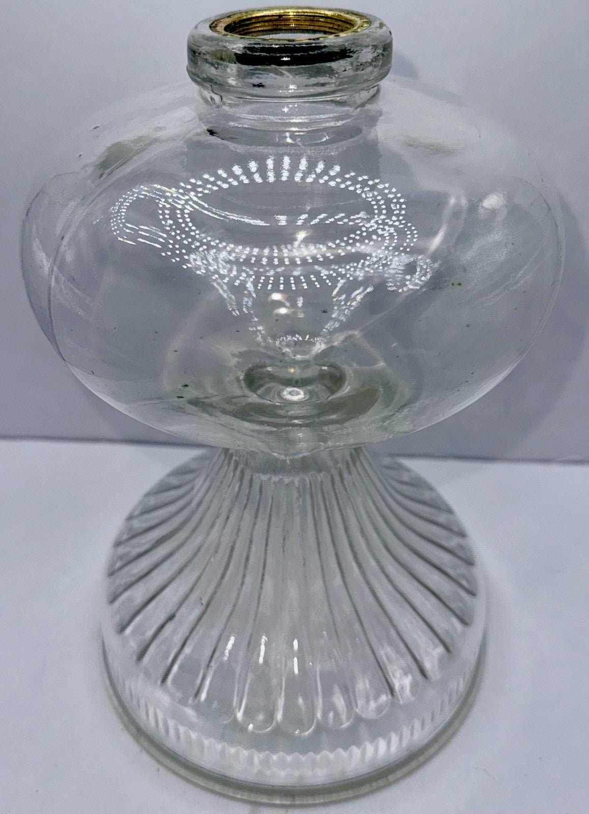 Kerosene Oil Stand Lamp Inverted Loops Prisms 2 Collar Large Heavy Clear Glass - AntiquesEtceteraKerosene Oil Stand Lamp Inverted Loops Prisms 2 Collar Large Heavy Clear GlassAntiqueAntiquesEtcetera