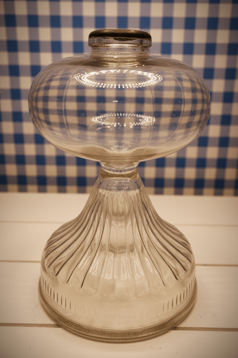Kerosene Oil Stand Lamp Inverted Loops Prisms 2 Collar Large Heavy Clear Glass - AntiquesEtceteraKerosene Oil Stand Lamp Inverted Loops Prisms 2 Collar Large Heavy Clear GlassAntique Oil LampAntiquesEtceteraAntiquesEtcetera
