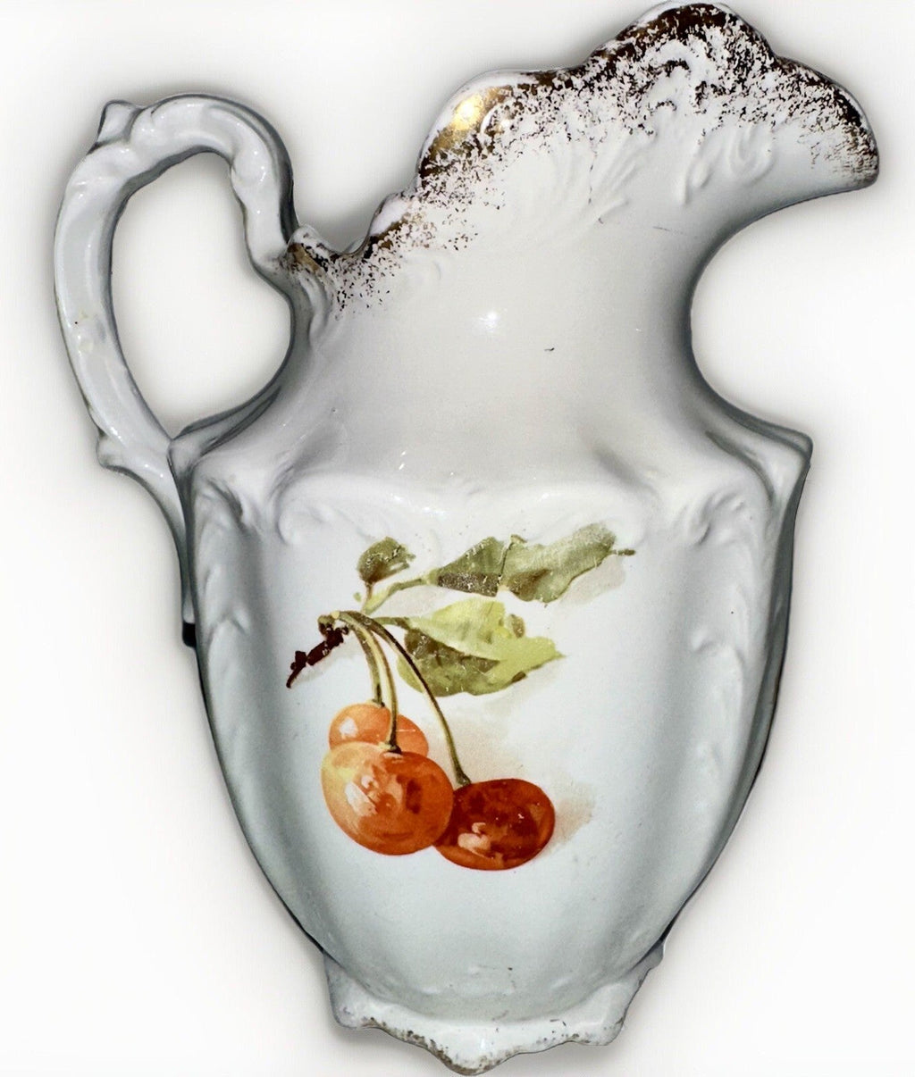Knowles Taylor Semi Vitreous Milk Pitcher Cherry Tree Motif ca 1860 - 80 Ironstone - AntiquesEtceteraKnowles Taylor Semi Vitreous Milk Pitcher Cherry Tree Motif ca 1860 - 80 IronstoneKnowles, Taylor & KnowlesAntiquesEtcetera