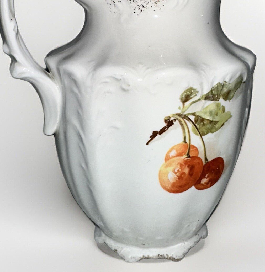 Knowles Taylor Semi Vitreous Milk Pitcher Cherry Tree Motif ca 1860 - 80 Ironstone - AntiquesEtceteraKnowles Taylor Semi Vitreous Milk Pitcher Cherry Tree Motif ca 1860 - 80 IronstoneKnowles, Taylor & KnowlesAntiquesEtcetera