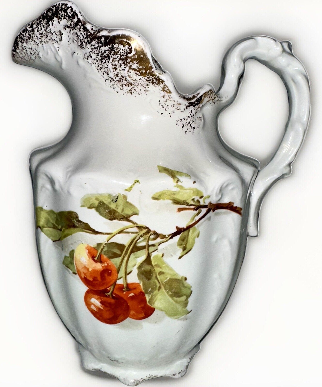 Knowles Taylor Semi Vitreous Milk Pitcher Cherry Tree Motif ca 1860 - 80 Ironstone - AntiquesEtceteraKnowles Taylor Semi Vitreous Milk Pitcher Cherry Tree Motif ca 1860 - 80 IronstoneKnowles, Taylor & KnowlesAntiquesEtcetera