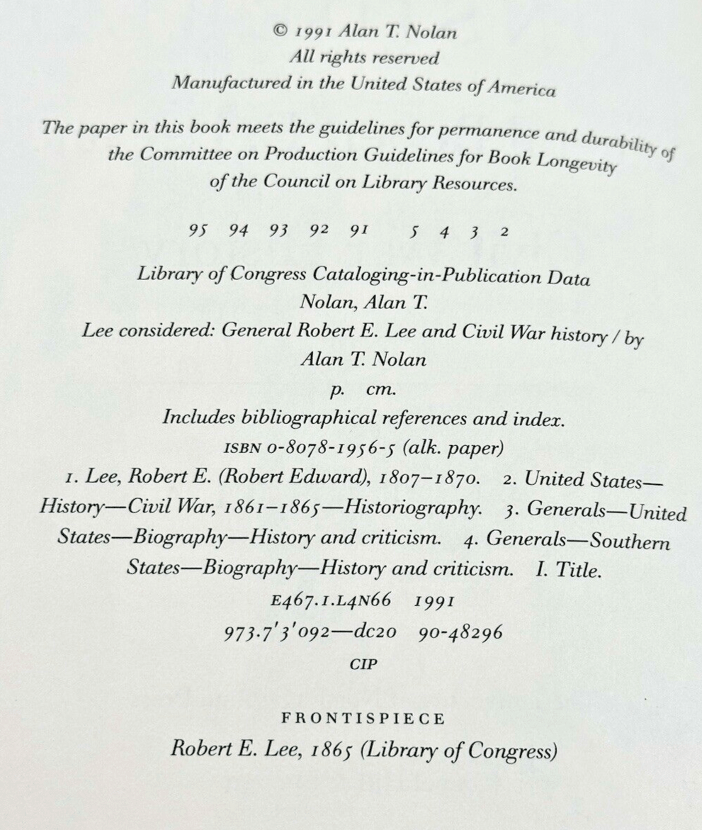 LEE CONSIDERED by Alan T. Nolan CR 1991 Chapel Hill & London UNC Press - AntiquesEtceteraLEE CONSIDERED by Alan T. Nolan CR 1991 Chapel Hill & London UNC PressAntiquesEtceteraAntiquesEtcetera