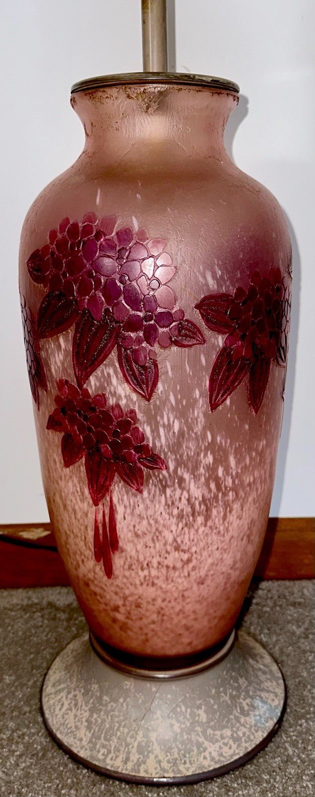 LeGras Cameo Art Glass Table Lamp France Signed Lavender Lilacs - Pink Stunning! - AntiquesEtceteraLeGras Cameo Art Glass Table Lamp France Signed Lavender Lilacs - Pink Stunning!LeGrasAntiquesEtcetera