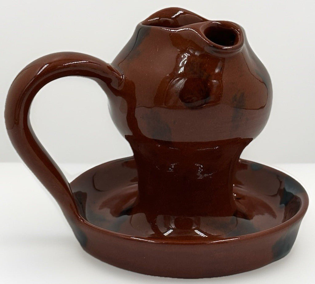 Lester Breininger Redware Art Pottery 2 Spout Grease Lard Lamp Signed 1992 Vtg. - AntiquesEtceteraLester Breininger Redware Art Pottery 2 Spout Grease Lard Lamp Signed 1992 Vtg.Breininger PotteryAntiquesEtcetera