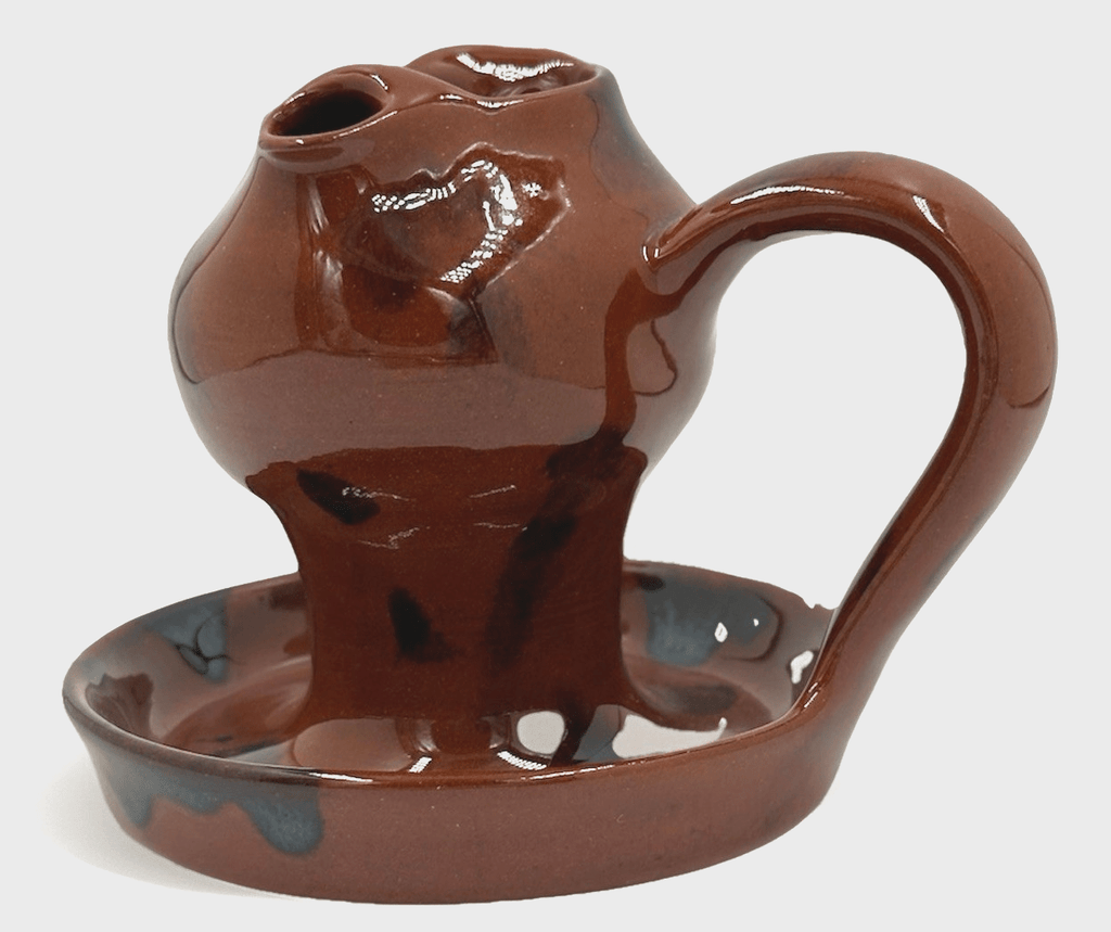 Lester Breininger Redware Art Pottery 2 Spout Grease Lard Lamp Signed 1992 Vtg. - AntiquesEtceteraLester Breininger Redware Art Pottery 2 Spout Grease Lard Lamp Signed 1992 Vtg.Breininger PotteryAntiquesEtcetera