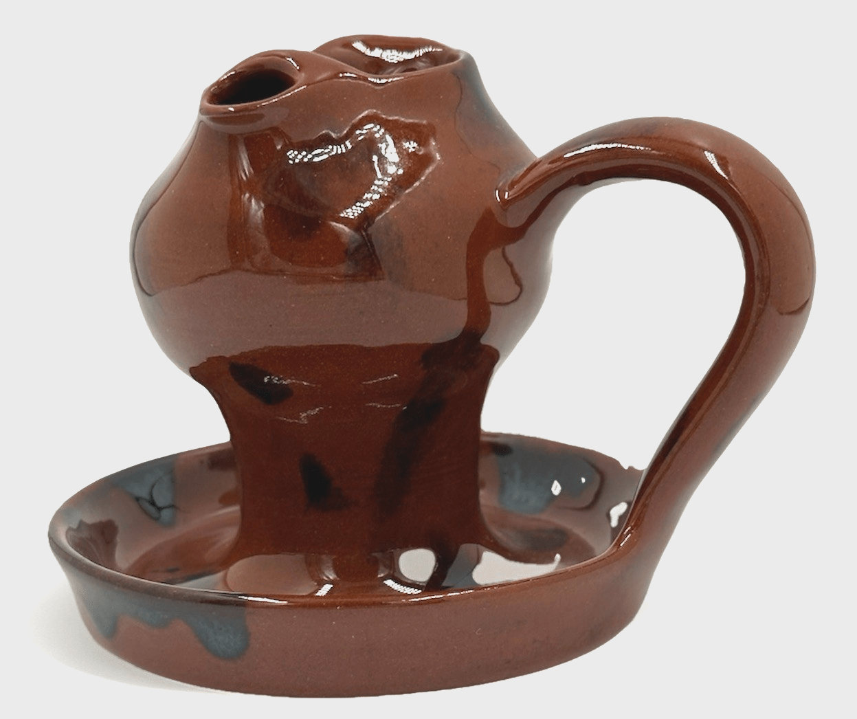 Lester Breininger Redware Art Pottery 2 Spout Grease Lard Lamp Signed 1992 Vtg. - AntiquesEtceteraLester Breininger Redware Art Pottery 2 Spout Grease Lard Lamp Signed 1992 Vtg.Breininger PotteryAntiquesEtcetera