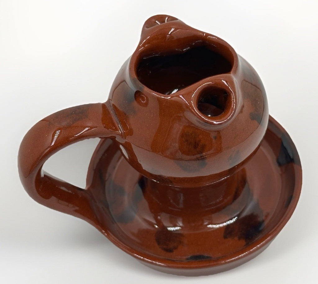 Lester Breininger Redware Art Pottery 2 Spout Grease Lard Lamp Signed 1992 Vtg. - AntiquesEtceteraLester Breininger Redware Art Pottery 2 Spout Grease Lard Lamp Signed 1992 Vtg.Breininger PotteryAntiquesEtcetera