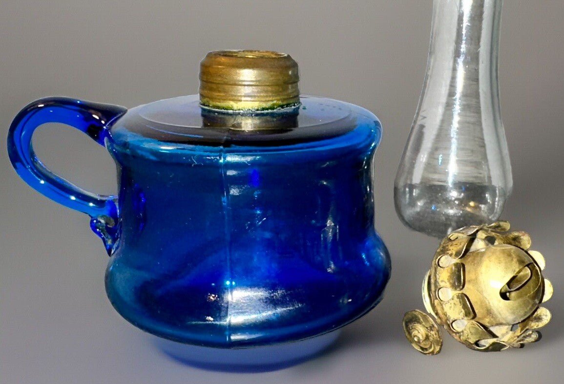 Little Buttercup Miniature Oil Kerosene Lamp Lovely Blue Glass + Burner, Chimney - AntiquesEtceteraLittle Buttercup Miniature Oil Kerosene Lamp Lovely Blue Glass + Burner, ChimneyAntiqueAntiquesEtcetera
