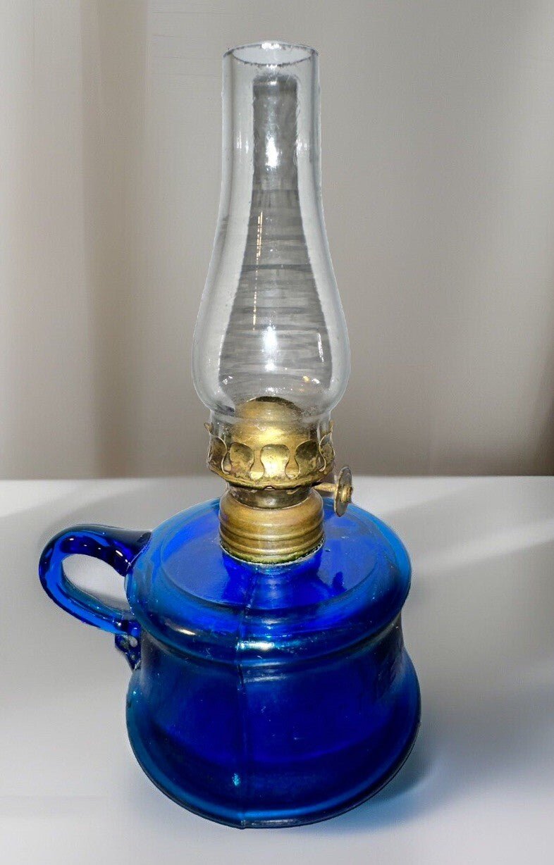 Little Buttercup Miniature Oil Kerosene Lamp Lovely Blue Glass + Burner, Chimney - AntiquesEtceteraLittle Buttercup Miniature Oil Kerosene Lamp Lovely Blue Glass + Burner, ChimneyAntiqueAntiquesEtcetera