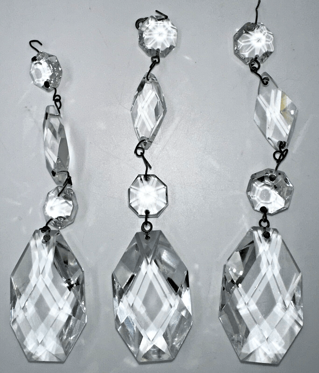 Lot of 3 Cut Crystal Pendalogues Suspended, Octagon Beads & Diamonds 5 3/4" Drop - AntiquesEtceteraLot of 3 Cut Crystal Pendalogues Suspended, Octagon Beads & Diamonds 5 3/4" DropUnbrandedAntiquesEtcetera