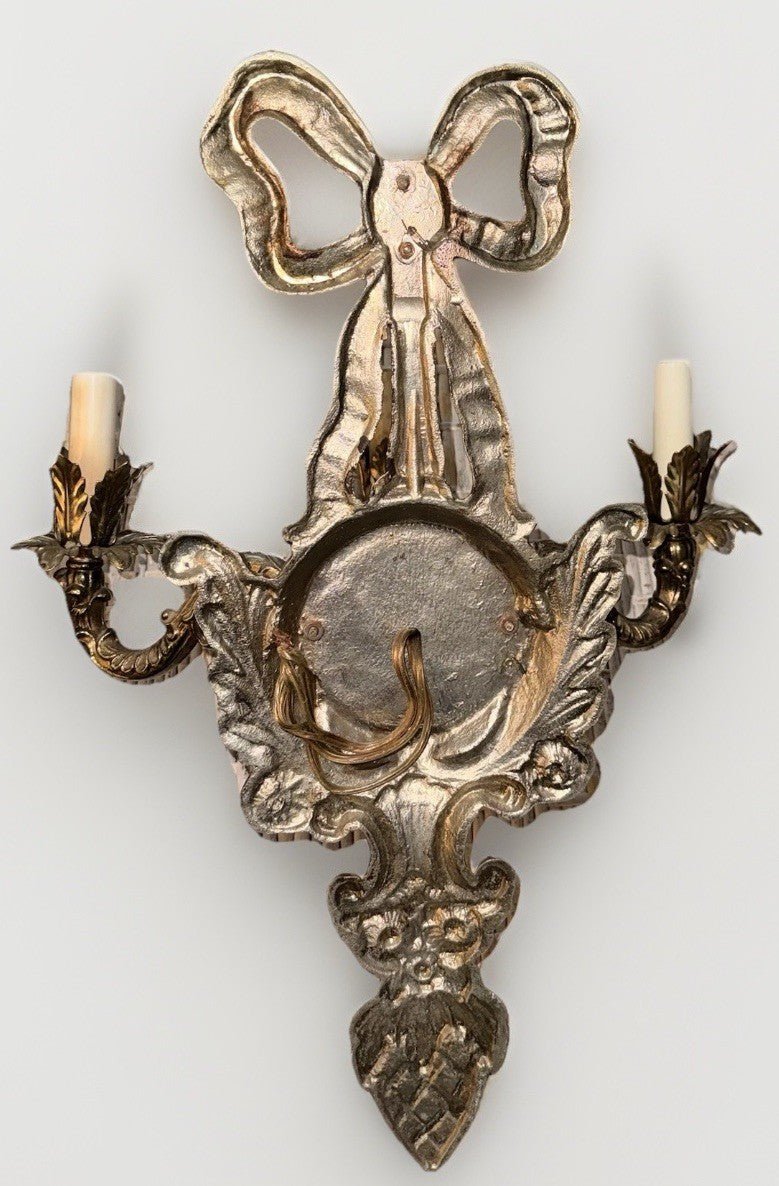 Louis XV French Provincial 3 - Arm Wall Sconce Cast Brass with Bow & Pineapple 21" - AntiquesEtceteraLouis XV French Provincial 3 - Arm Wall Sconce Cast Brass with Bow & Pineapple 21"AntiquesEtceteraAntiquesEtcetera