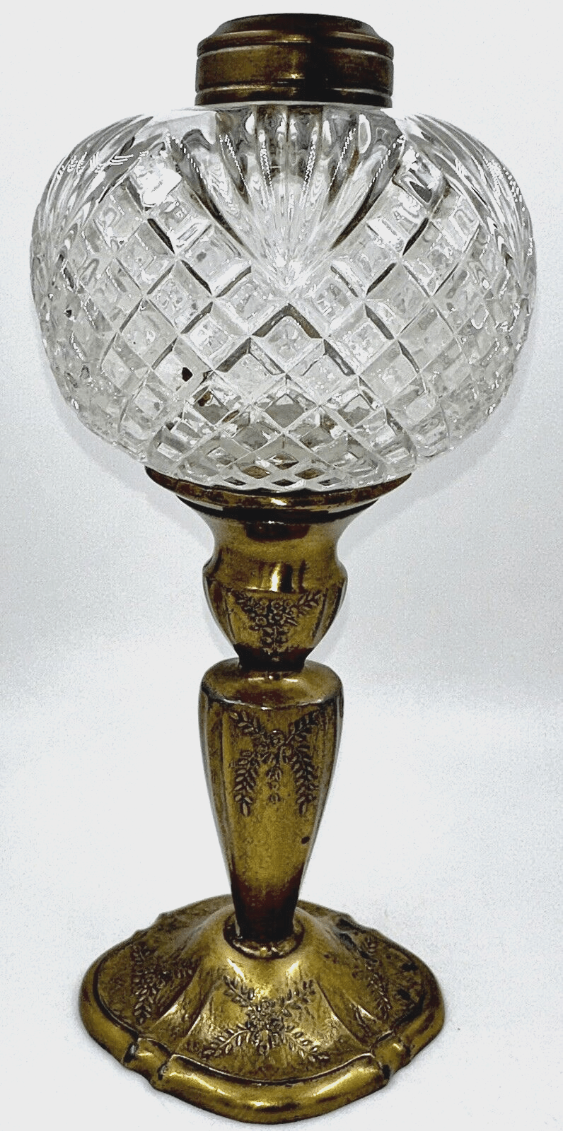 Lovely Antique Kerosene Oil Peg Lamp Diamond & Fan Font with Brass Candlestick - AntiquesEtceteraLovely Antique Kerosene Oil Peg Lamp Diamond & Fan Font with Brass CandlestickAntiqueAntiquesEtcetera