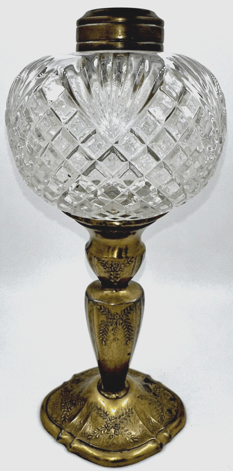 Lovely Antique Kerosene Oil Peg Lamp Diamond & Fan Font with Brass Candlestick - AntiquesEtceteraLovely Antique Kerosene Oil Peg Lamp Diamond & Fan Font with Brass CandlestickAntiqueAntiquesEtcetera