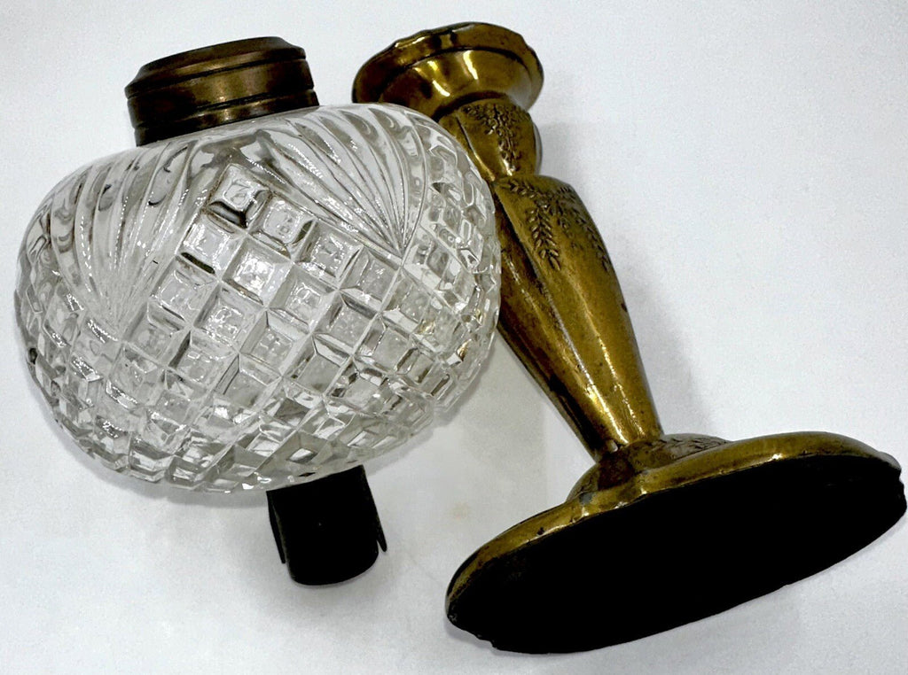 Lovely Antique Kerosene Oil Peg Lamp Diamond & Fan Font with Brass Candlestick - AntiquesEtceteraLovely Antique Kerosene Oil Peg Lamp Diamond & Fan Font with Brass CandlestickAntiqueAntiquesEtcetera