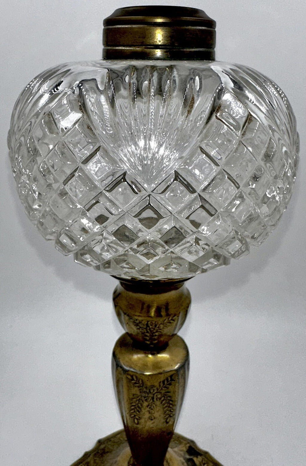 Lovely Antique Kerosene Oil Peg Lamp Diamond & Fan Font with Brass Candlestick - AntiquesEtceteraLovely Antique Kerosene Oil Peg Lamp Diamond & Fan Font with Brass CandlestickAntiqueAntiquesEtcetera