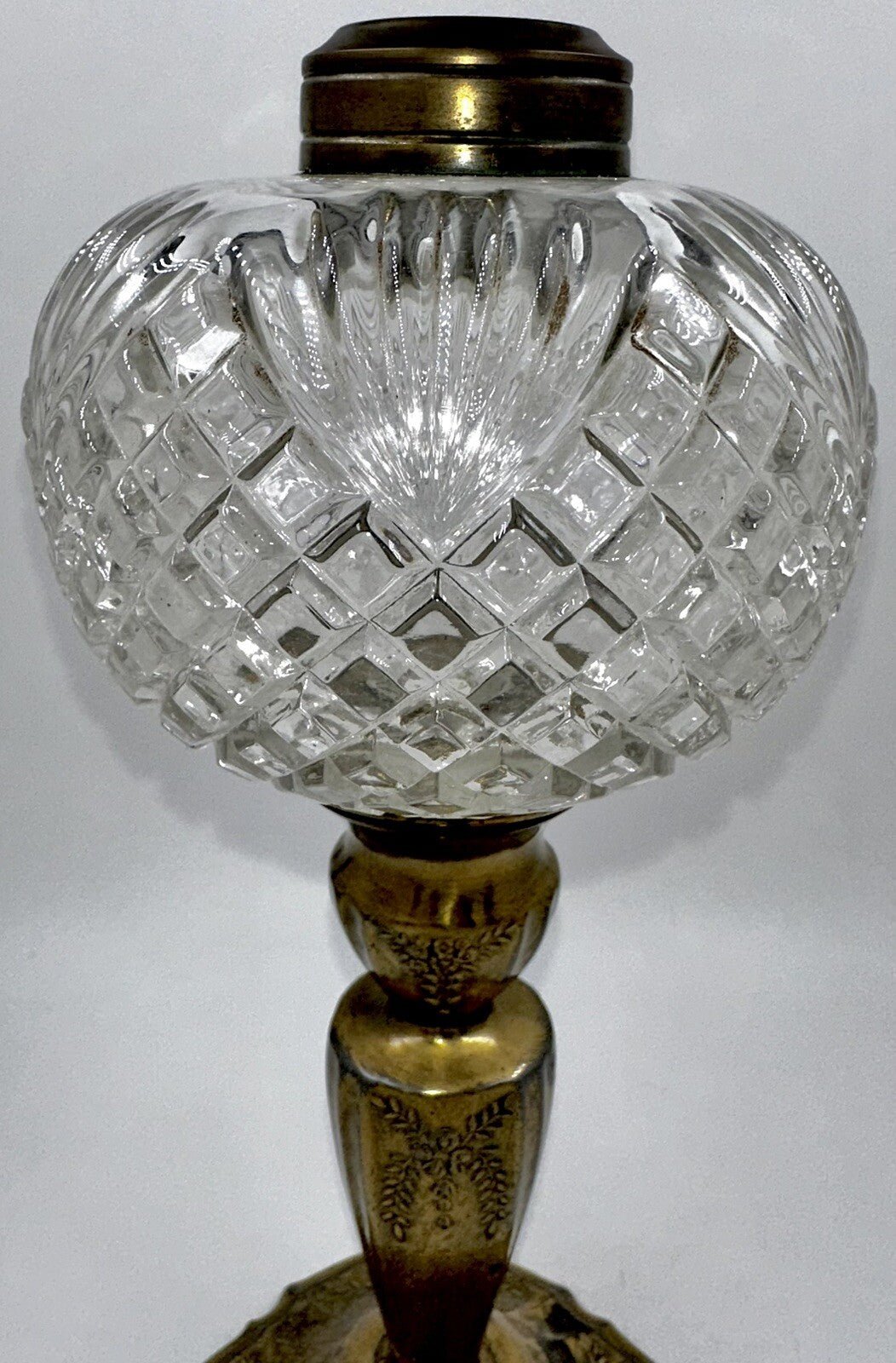 Lovely Antique Kerosene Oil Peg Lamp Diamond & Fan Font with Brass Candlestick - AntiquesEtceteraLovely Antique Kerosene Oil Peg Lamp Diamond & Fan Font with Brass CandlestickAntiqueAntiquesEtcetera