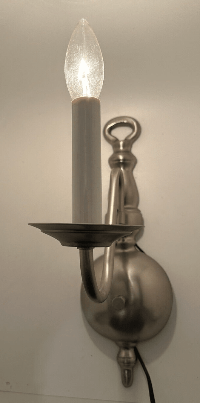 Lovely Colonial Style Candelabra Wall Sconce Brushed Nickel - AntiquesEtceteraLovely Colonial Style Candelabra Wall Sconce Brushed NickelUnbrandedAntiquesEtcetera