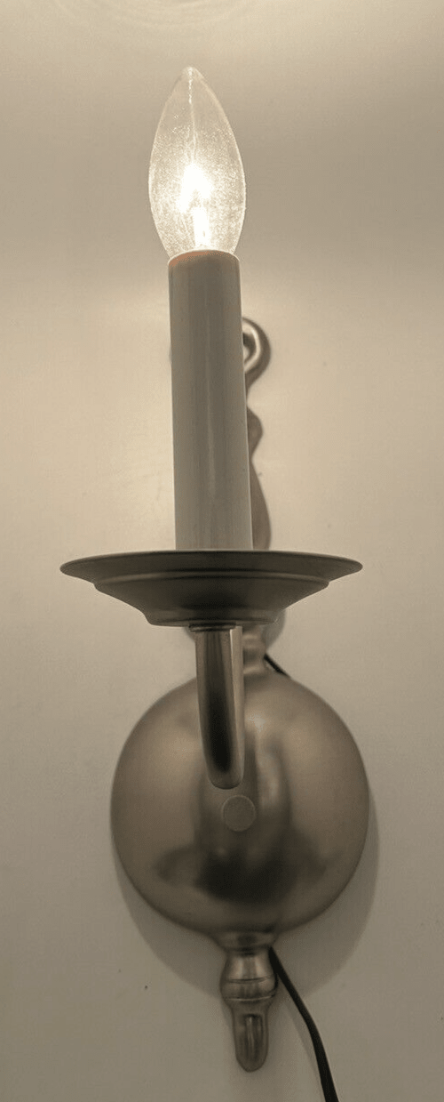 Lovely Colonial Style Candelabra Wall Sconce Brushed Nickel - AntiquesEtceteraLovely Colonial Style Candelabra Wall Sconce Brushed NickelUnbrandedAntiquesEtcetera