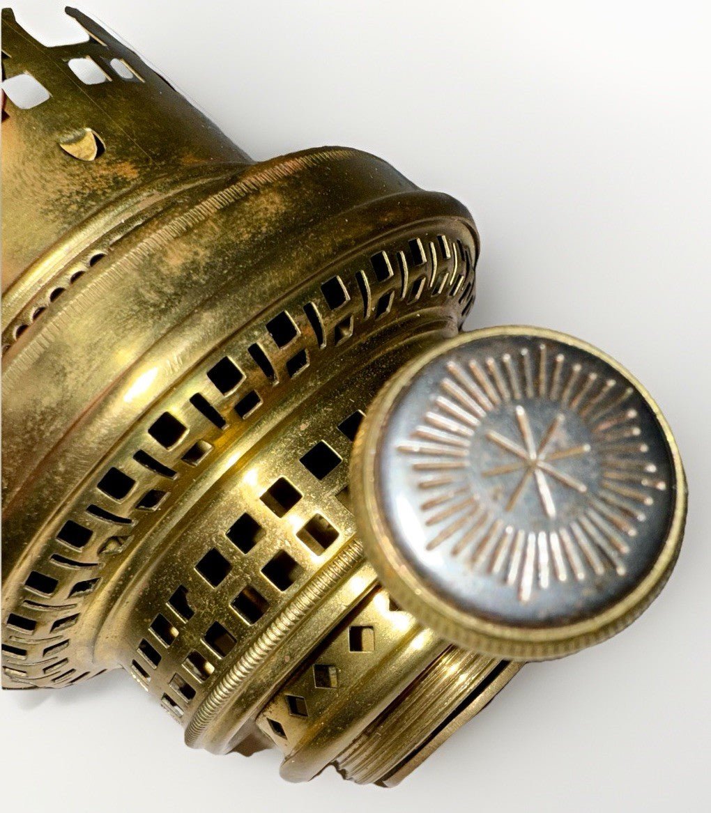 M - 1914 Kronos Key Lift Kerosene Oil Lamp Burner 1 1/2" Thread Brass German Hasag - AntiquesEtceteraM - 1914 Kronos Key Lift Kerosene Oil Lamp Burner 1 1/2" Thread Brass German HasagKronos / HasagAntiquesEtcetera