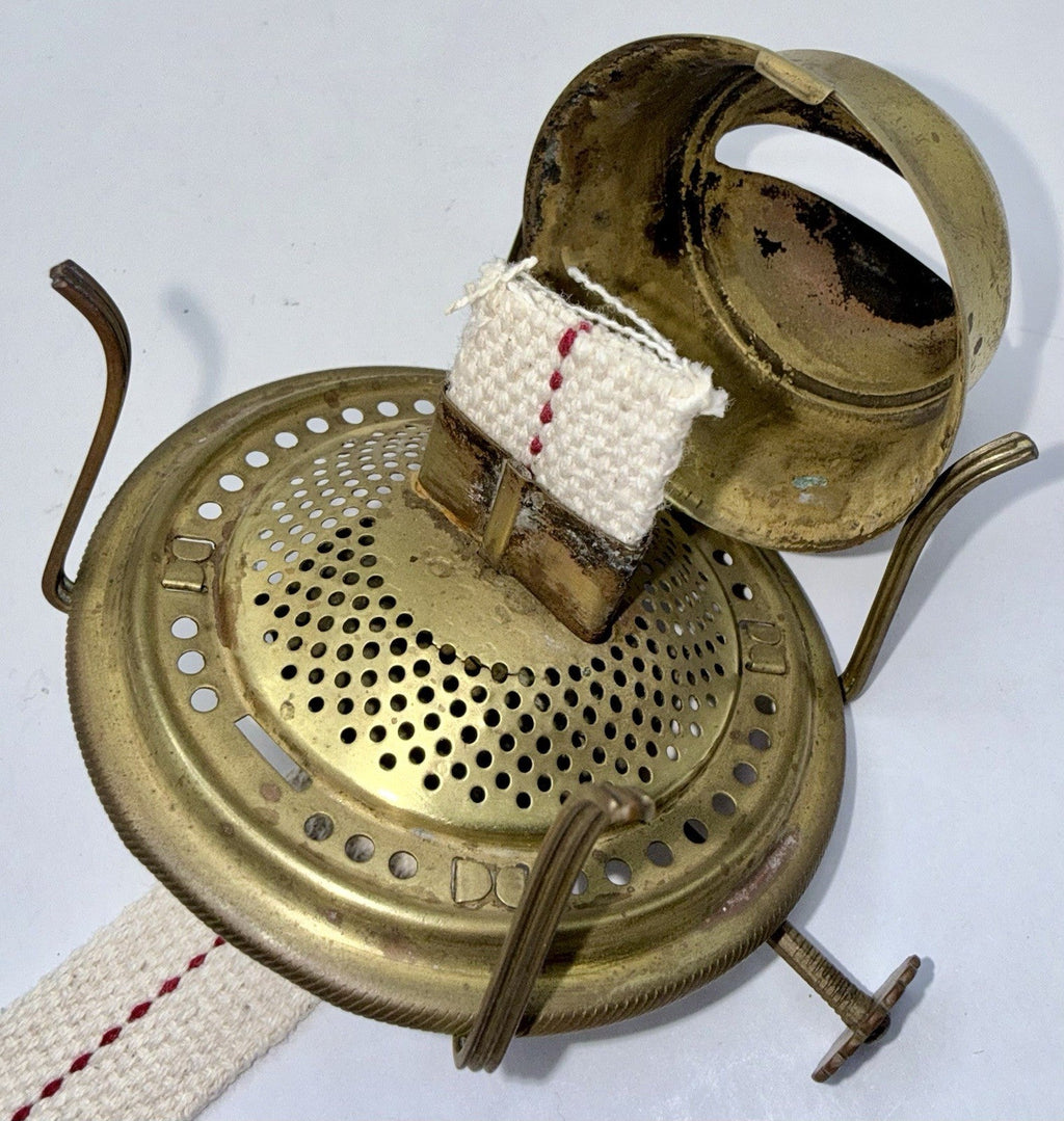 Manhattan Brass Co Kerosene Lamp Burner 1883 w/ Torch & Wreath Glass Chimney 2 - AntiquesEtceteraManhattan Brass Co Kerosene Lamp Burner 1883 w/ Torch & Wreath Glass Chimney 2AntiqueAntiquesEtcetera