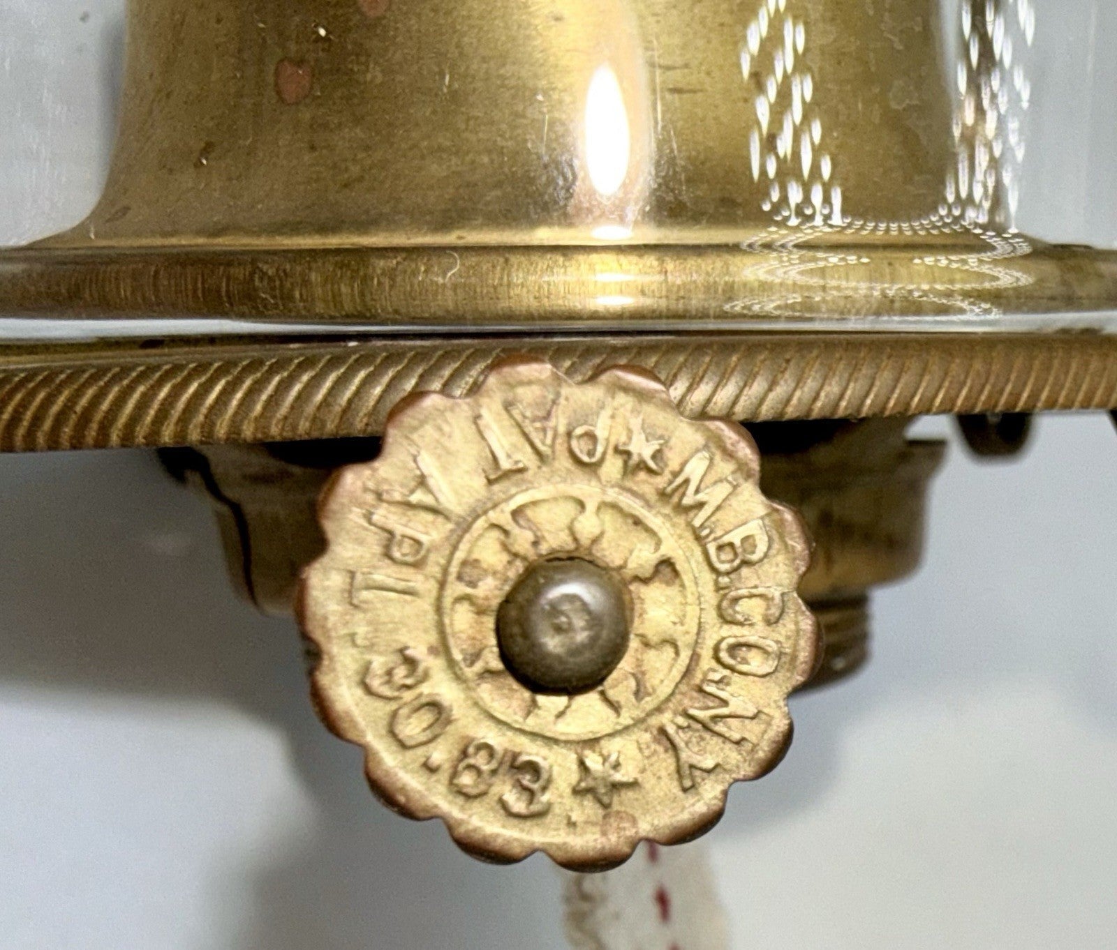 Manhattan Brass Co Kerosene Lamp Burner 1883 w/ Torch & Wreath Glass Chimney 2 - AntiquesEtceteraManhattan Brass Co Kerosene Lamp Burner 1883 w/ Torch & Wreath Glass Chimney 2AntiqueAntiquesEtcetera