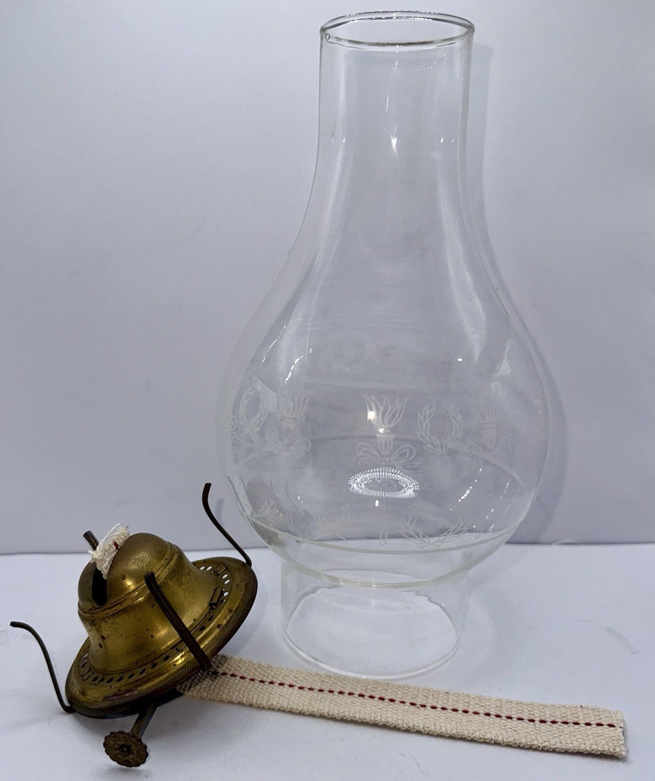 Manhattan Brass Co Kerosene Lamp Burner 1883 w/ Torch & Wreath Glass Chimney 2 - AntiquesEtceteraManhattan Brass Co Kerosene Lamp Burner 1883 w/ Torch & Wreath Glass Chimney 2AntiqueAntiquesEtcetera
