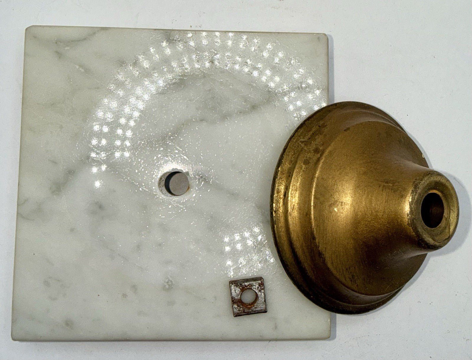 Marble Oil Kerosene Lamp Base 4 1/8" Square with Brass Shroud / Connector - AntiquesEtceteraMarble Oil Kerosene Lamp Base 4 1/8" Square with Brass Shroud / ConnectorUnbrandedAntiquesEtcetera