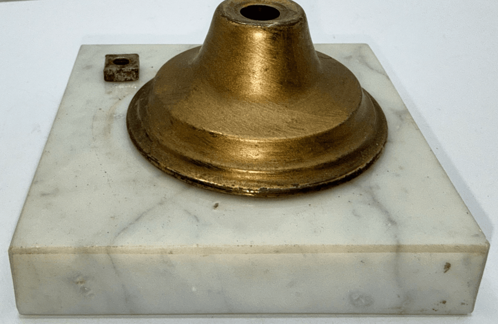 Marble Oil Kerosene Lamp Base 4 1/8" Square with Brass Shroud / Connector - AntiquesEtceteraMarble Oil Kerosene Lamp Base 4 1/8" Square with Brass Shroud / ConnectorUnbrandedAntiquesEtcetera