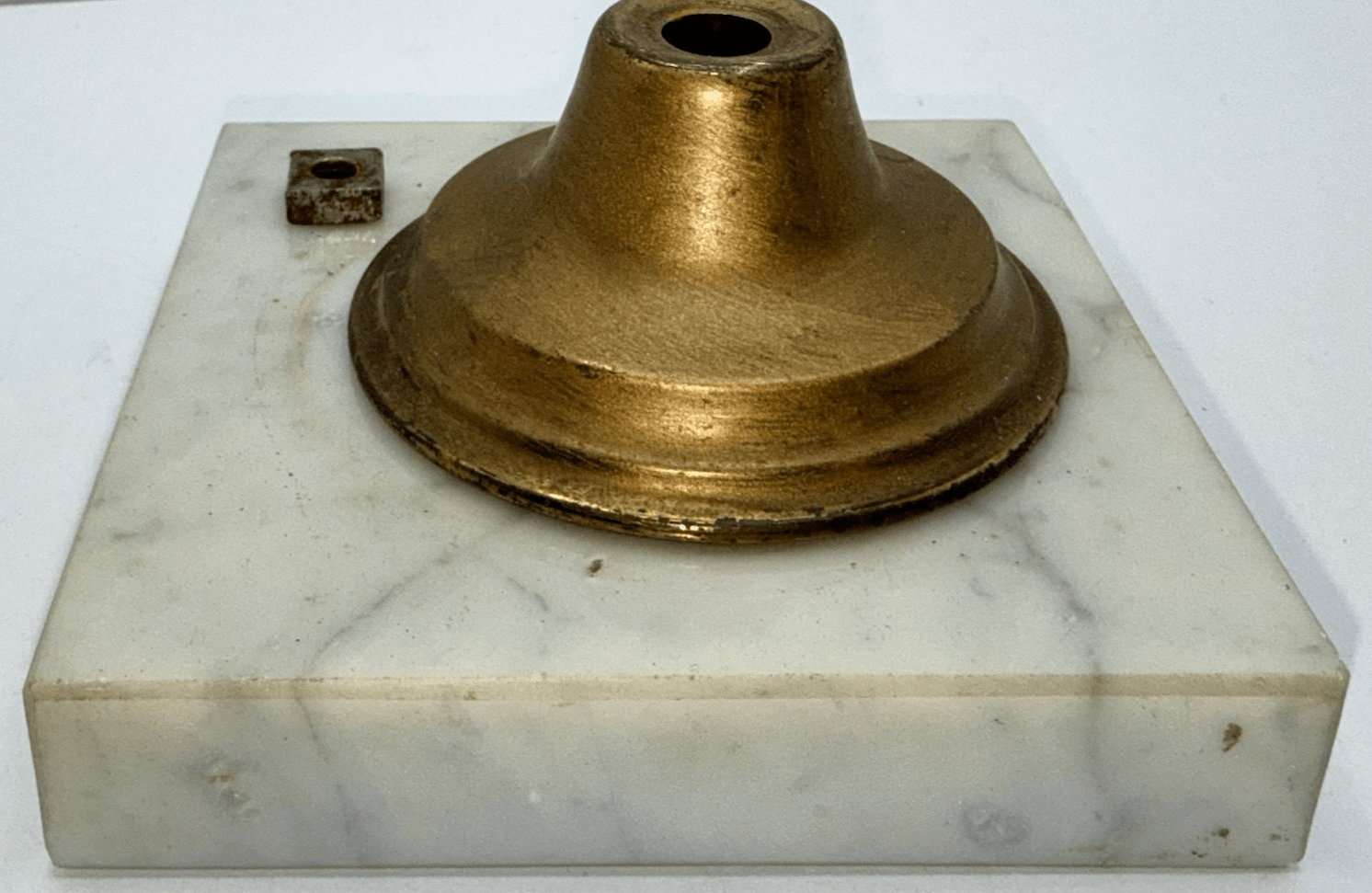 Marble Oil Kerosene Lamp Base 4 1/8" Square with Brass Shroud / Connector - AntiquesEtceteraMarble Oil Kerosene Lamp Base 4 1/8" Square with Brass Shroud / ConnectorUnbrandedAntiquesEtcetera