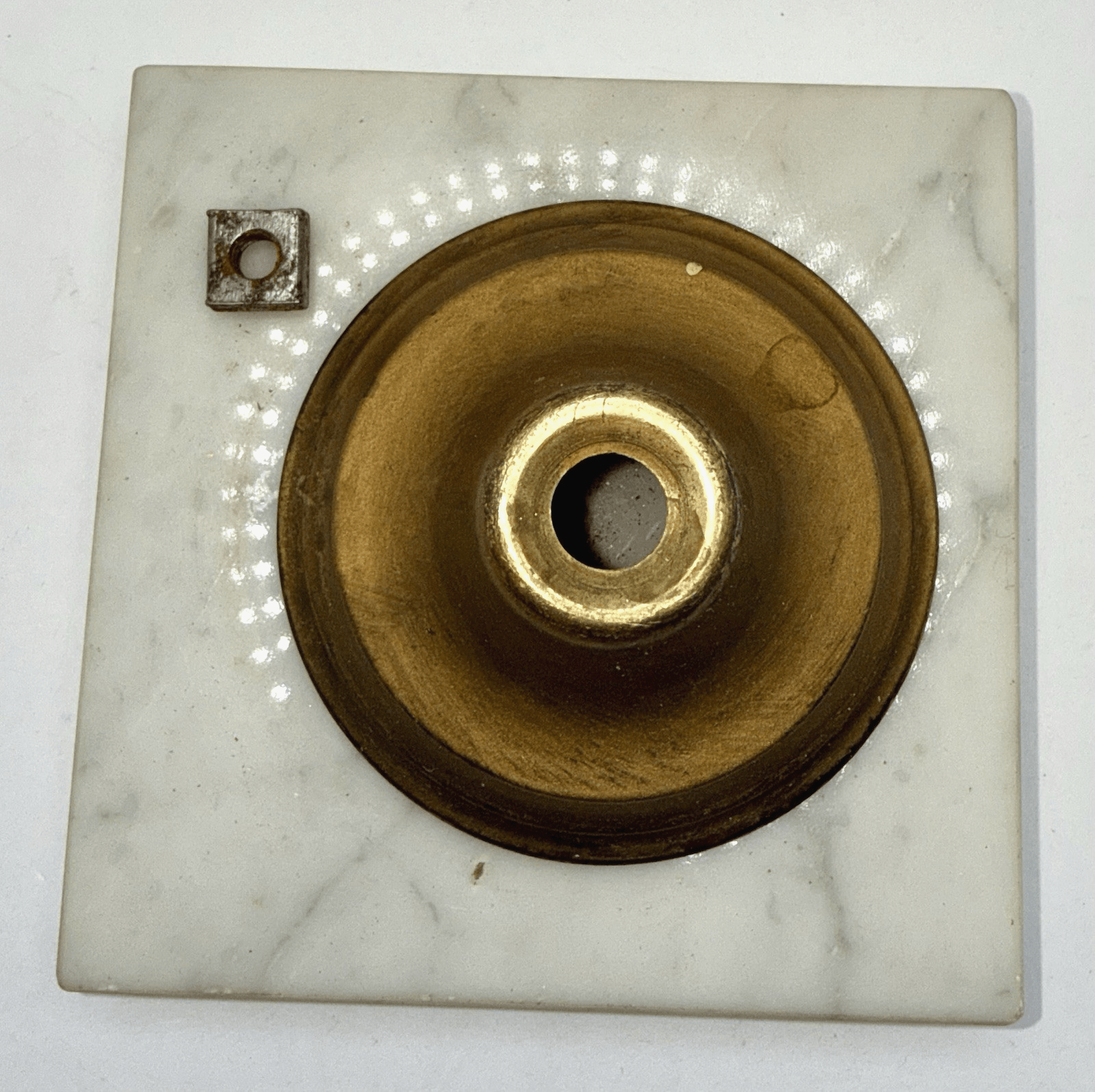 Marble Oil Kerosene Lamp Base 4 1/8" Square with Brass Shroud / Connector - AntiquesEtceteraMarble Oil Kerosene Lamp Base 4 1/8" Square with Brass Shroud / ConnectorUnbrandedAntiquesEtcetera