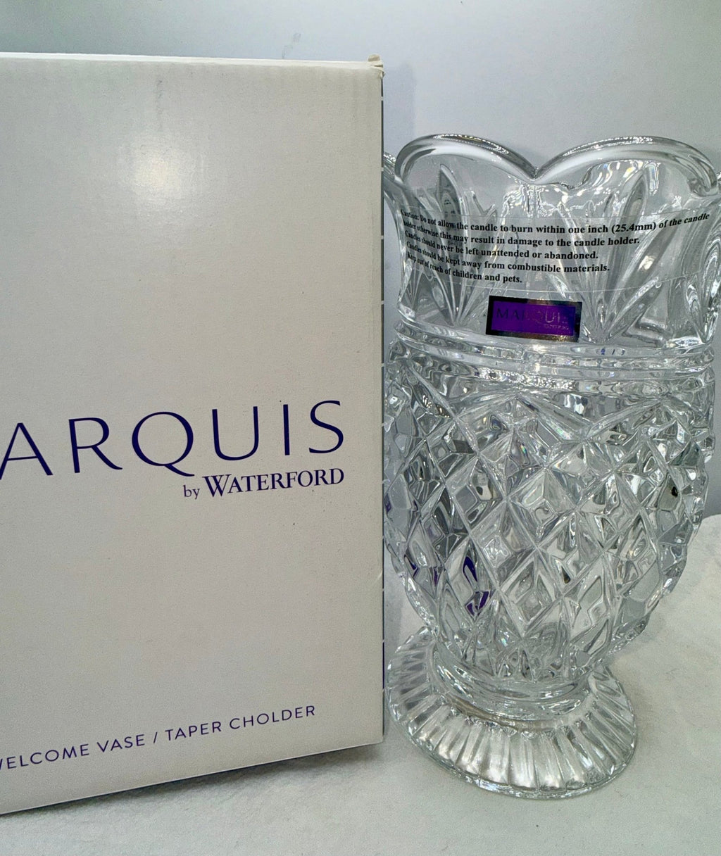 Marquis by Waterford Welcome Vase Taper / Taper Candle Holder 8" New in Original Box - AntiquesEtceteraMarquis by Waterford Welcome Vase Taper / Taper Candle Holder 8" New in Original BoxElegant GlassAntiquesEtceteraAntiquesEtcetera