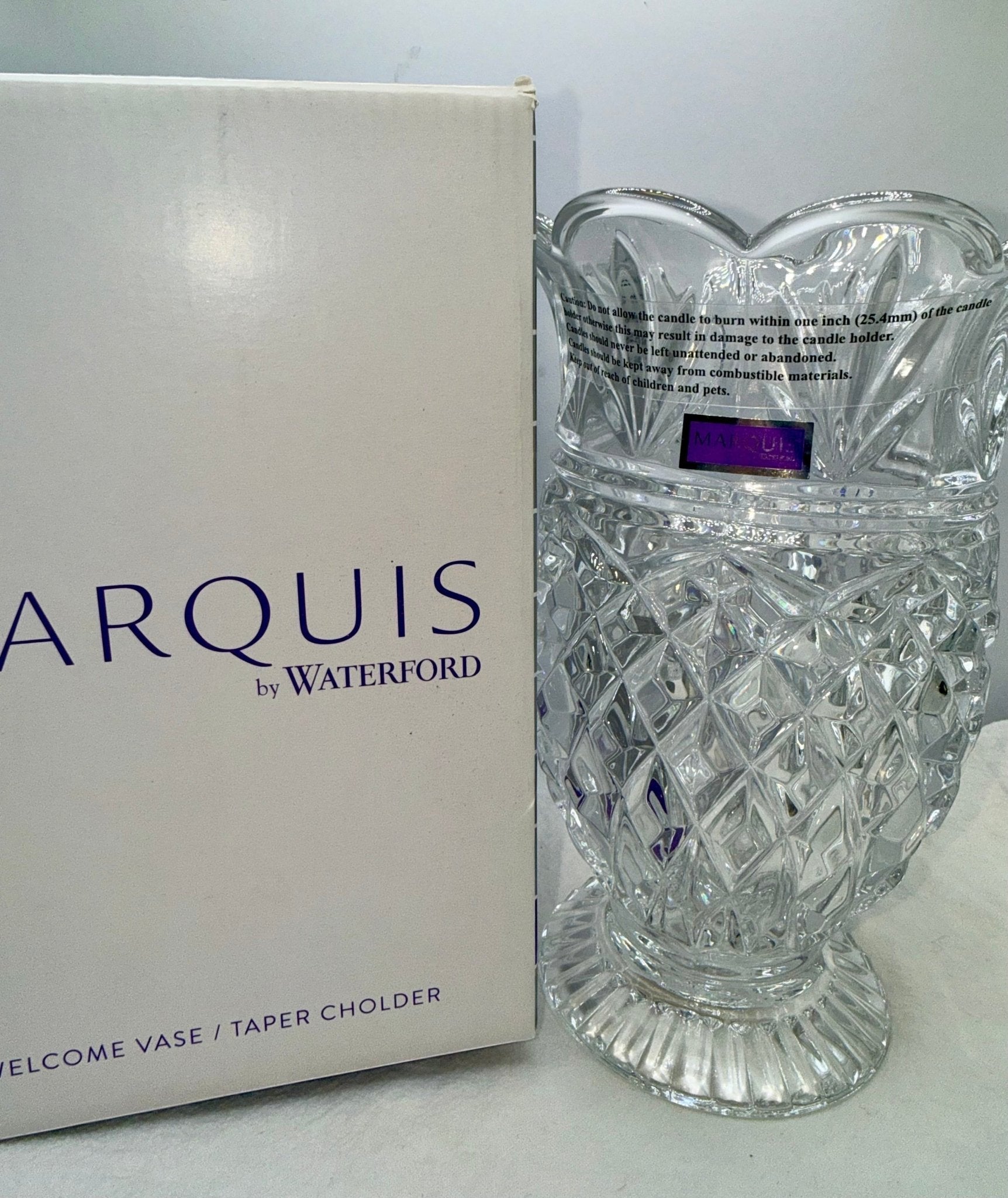 Marquis by Waterford Welcome Vase Taper / Taper Candle Holder 8" New in Original Box - AntiquesEtceteraMarquis by Waterford Welcome Vase Taper / Taper Candle Holder 8" New in Original BoxElegant GlassAntiquesEtceteraAntiquesEtcetera