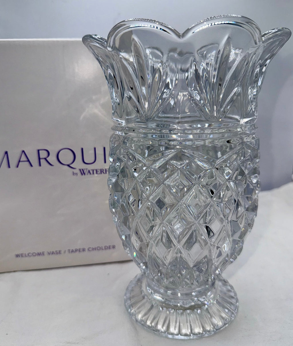 Marquis by Waterford Welcome Vase Taper / Taper Candle Holder 8" New in Original Box - AntiquesEtceteraMarquis by Waterford Welcome Vase Taper / Taper Candle Holder 8" New in Original BoxElegant GlassAntiquesEtceteraAntiquesEtcetera