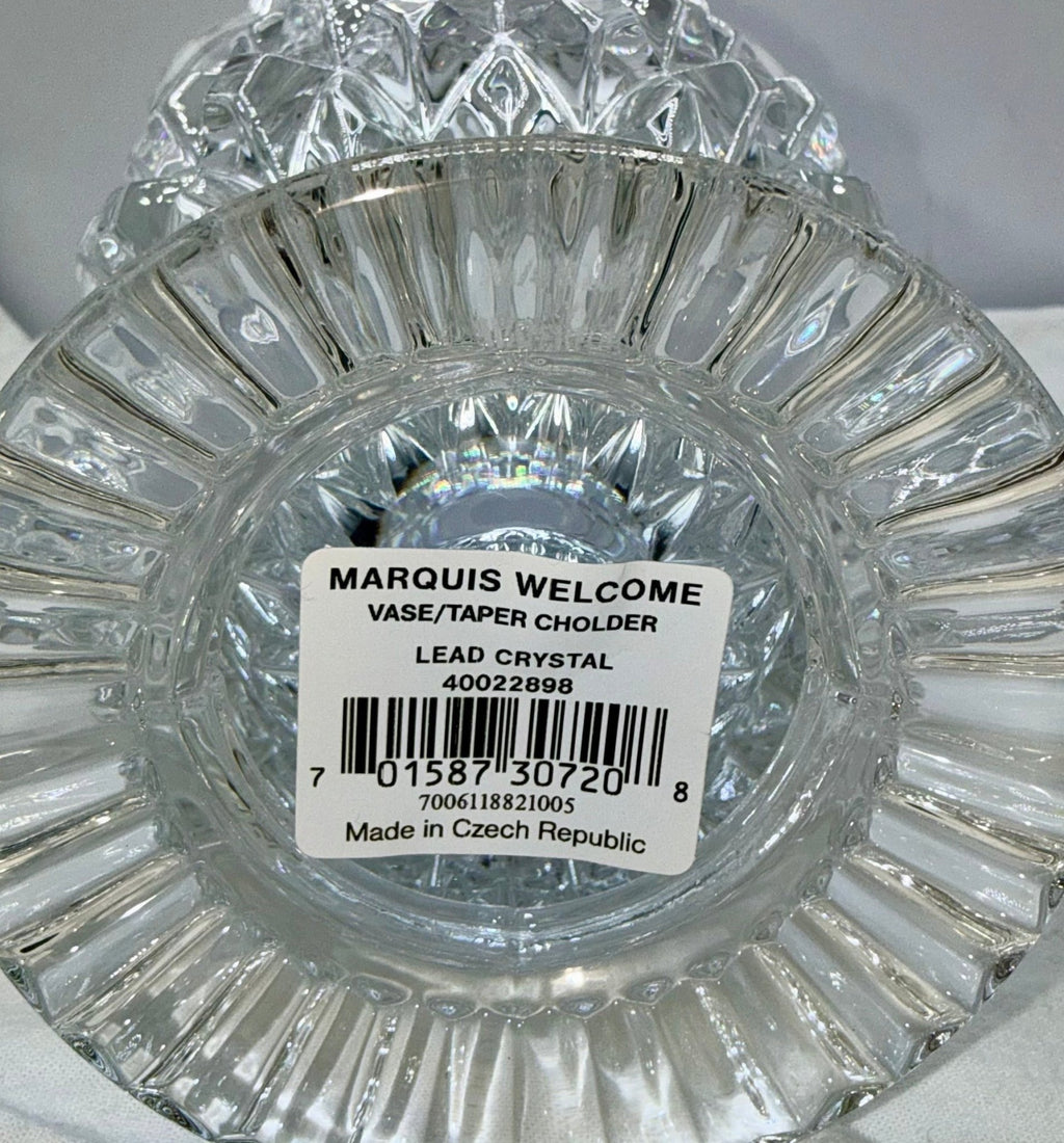 Marquis by Waterford Welcome Vase Taper / Taper Candle Holder 8" New in Original Box - AntiquesEtceteraMarquis by Waterford Welcome Vase Taper / Taper Candle Holder 8" New in Original BoxElegant GlassAntiquesEtceteraAntiquesEtcetera