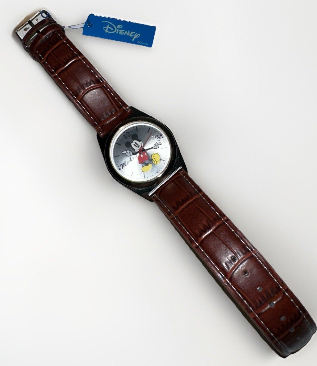 MICKEY MOUSE Disney Watch by MZB with Tag & New Battery, Running Leather Band - AntiquesEtceteraMICKEY MOUSE Disney Watch by MZB with Tag & New Battery, Running Leather BandMZB for DisneyAntiquesEtcetera