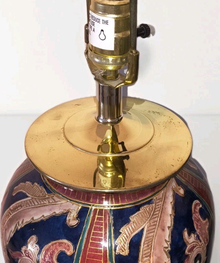 Mid Century Porcelain Table Lamp Paisley Swirls Gold Trim Rosewood Base Working - AntiquesEtceteraMid Century Porcelain Table Lamp Paisley Swirls Gold Trim Rosewood Base WorkingUnbrandedAntiquesEtcetera