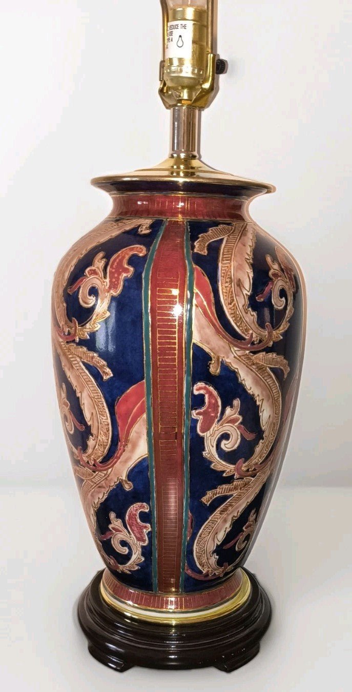 Mid Century Porcelain Table Lamp Paisley Swirls Gold Trim Rosewood Base Working - AntiquesEtceteraMid Century Porcelain Table Lamp Paisley Swirls Gold Trim Rosewood Base WorkingUnbrandedAntiquesEtcetera