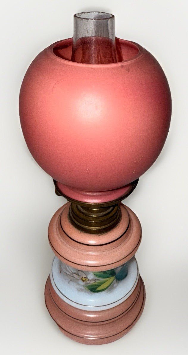 Miniature Antique GWTW Oil Kerosene Lamp Milk Glass Hulsebus Bk 1 149 Floral - AntiquesEtceteraMiniature Antique GWTW Oil Kerosene Lamp Milk Glass Hulsebus Bk 1 149 FloralAntiqueAntiquesEtcetera