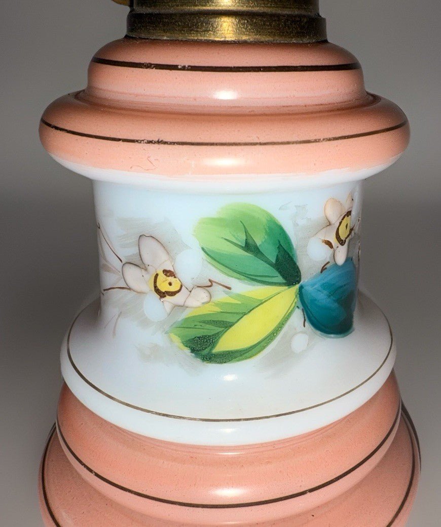 Miniature Antique GWTW Oil Kerosene Lamp Milk Glass Hulsebus Bk 1 149 Floral - AntiquesEtceteraMiniature Antique GWTW Oil Kerosene Lamp Milk Glass Hulsebus Bk 1 149 FloralAntiqueAntiquesEtcetera
