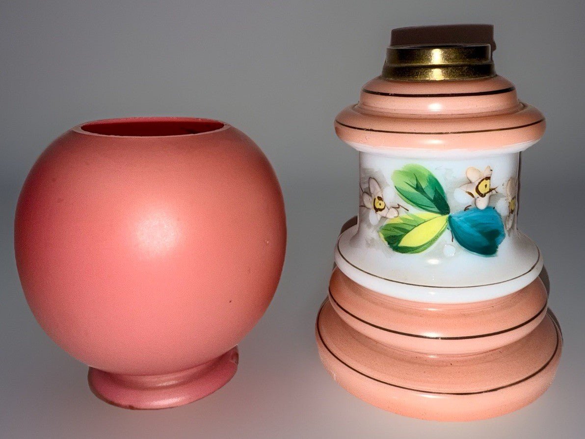Miniature Antique GWTW Oil Kerosene Lamp Milk Glass Hulsebus Bk 1 149 Floral - AntiquesEtceteraMiniature Antique GWTW Oil Kerosene Lamp Milk Glass Hulsebus Bk 1 149 FloralAntiqueAntiquesEtcetera