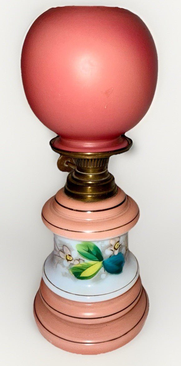 Miniature Antique GWTW Oil Kerosene Lamp Milk Glass Hulsebus Bk 1 149 Floral - AntiquesEtceteraMiniature Antique GWTW Oil Kerosene Lamp Milk Glass Hulsebus Bk 1 149 FloralAntiqueAntiquesEtcetera