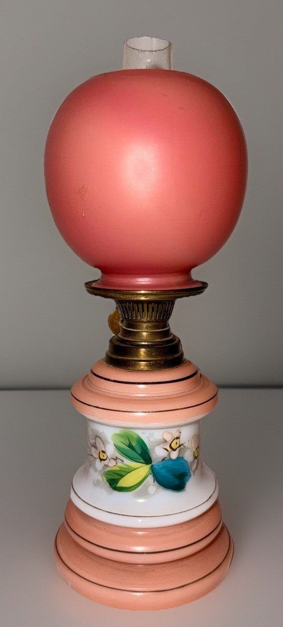 Miniature Antique GWTW Oil Kerosene Lamp Milk Glass Hulsebus Bk 1 149 Floral - AntiquesEtceteraMiniature Antique GWTW Oil Kerosene Lamp Milk Glass Hulsebus Bk 1 149 FloralAntiqueAntiquesEtcetera