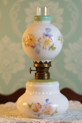 Miniature Antique GWTW Oil Lamp Apple Blossom Smith 1 193 Polychrome Milk GlassAntiquesEtcetera