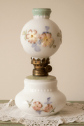 Miniature Antique GWTW Oil Lamp Apple Blossom Smith 1 193 Polychrome Milk Glass - AntiquesEtceteraMiniature Antique GWTW Oil Lamp Apple Blossom Smith 1 193 Polychrome Milk GlassAntiqueAntiquesEtcetera