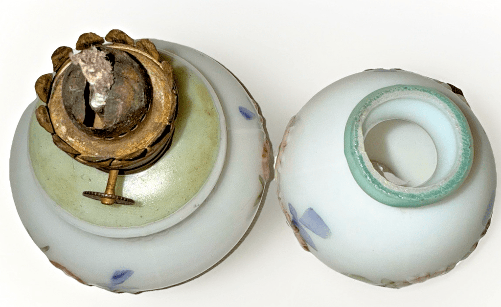 Miniature Antique GWTW Oil Lamp Apple Blossom Smith 1 193 Polychrome Milk Glass - AntiquesEtceteraMiniature Antique GWTW Oil Lamp Apple Blossom Smith 1 193 Polychrome Milk GlassAntiqueAntiquesEtcetera