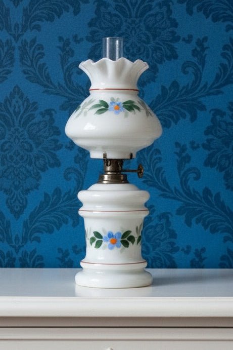 Miniature Antique GWTW Oil Lamp Hulsebus II 344 Victorian Enameled Floral Motif - AntiquesEtceteraMiniature Antique GWTW Oil Lamp Hulsebus II 344 Victorian Enameled Floral MotifAntiqueAntiquesEtcetera