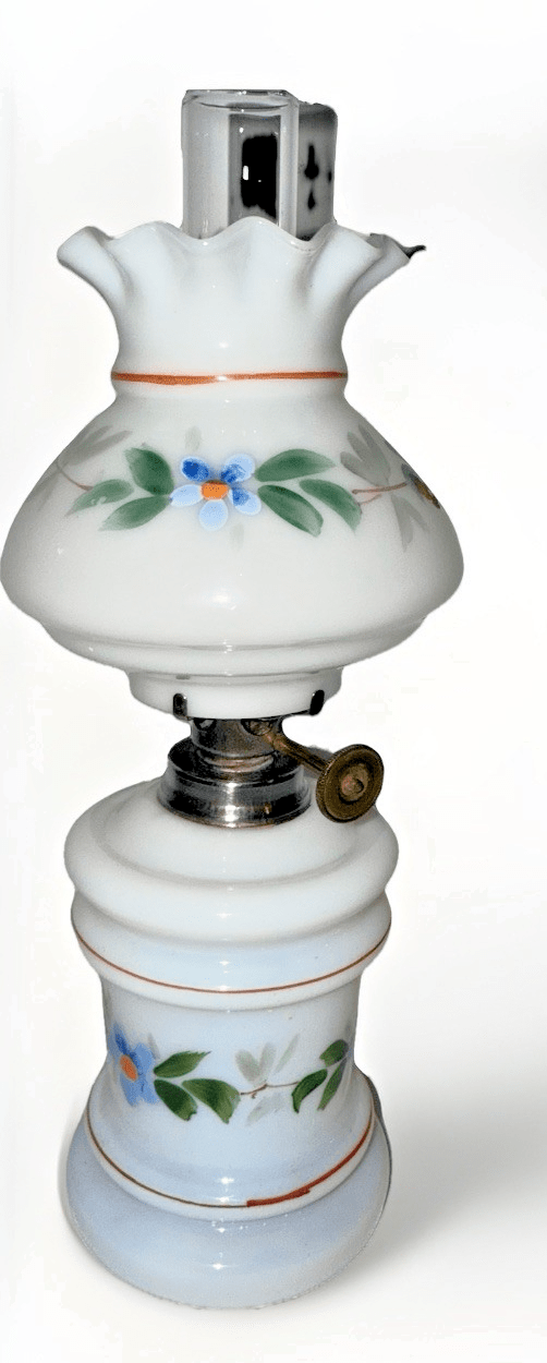 Miniature Antique GWTW Oil Lamp Hulsebus II 344 Victorian Enameled Floral Motif - AntiquesEtceteraMiniature Antique GWTW Oil Lamp Hulsebus II 344 Victorian Enameled Floral MotifAntiqueAntiquesEtcetera